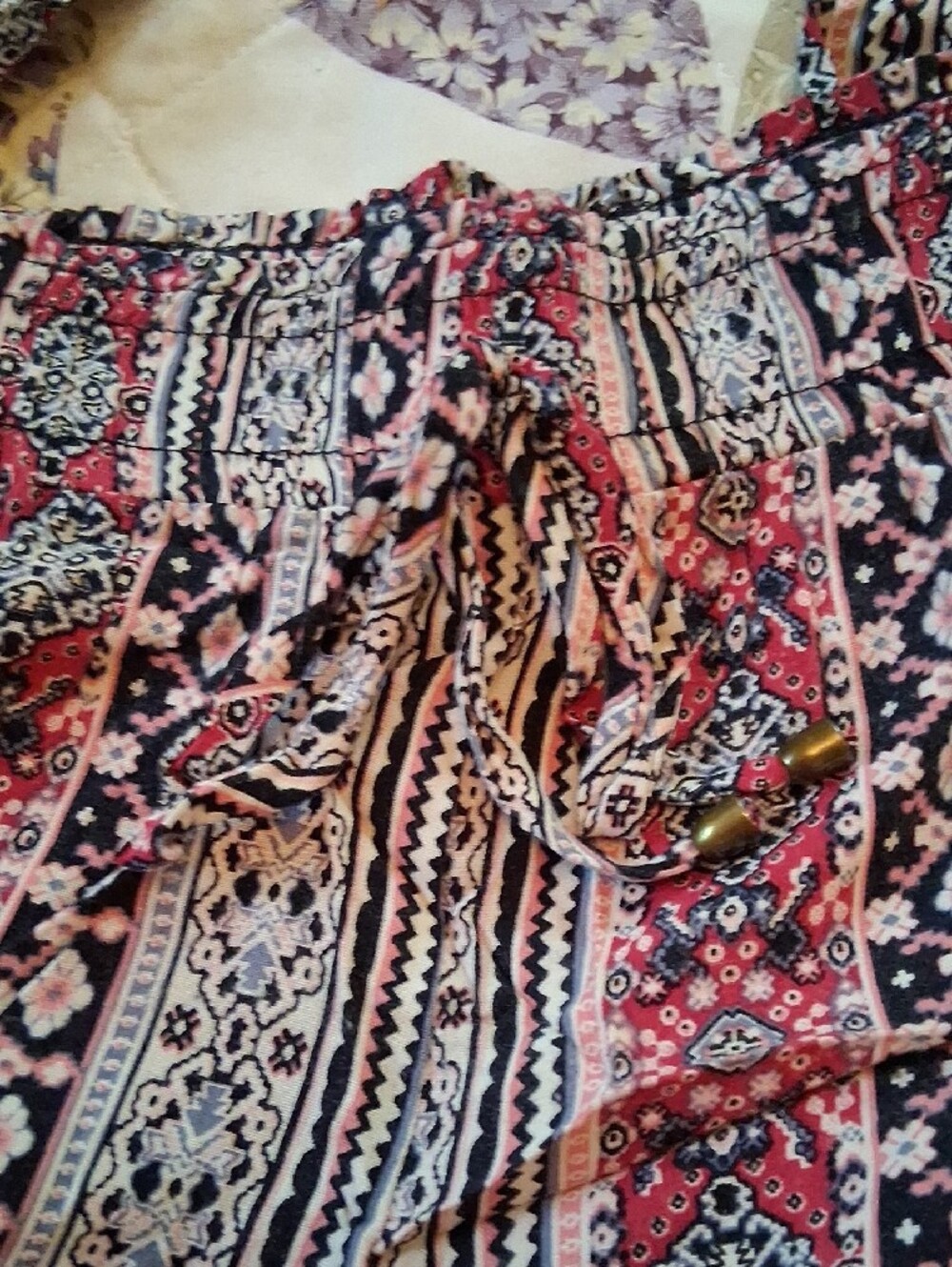 Boho Printed Elastic Waist Pants Sz S - Picture 3 of 10